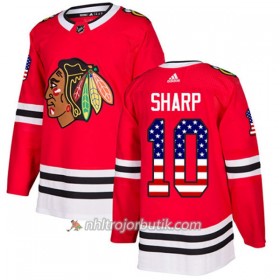 Män Ishockey Chicago Blackhawks Tröja Patrick Sharp 10 Adidas 2017-2018 Röd USA Flag Fashion Authentic